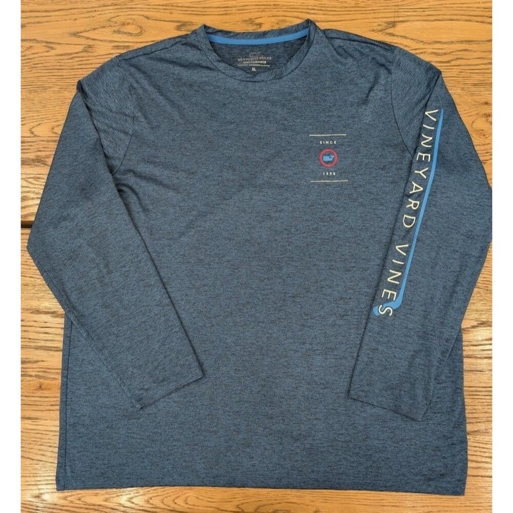 Vineyard Vines Performance USA Hockey Shirt Men XL Blue Long Sleeve Flag Graphic